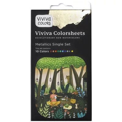 Sada akvarelových papierových paliet Viviva Colorsheets - 10 farieb, Metallic Single Set