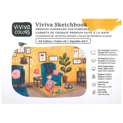 Skicár Viviva Sketchbook Cotton, 300 g, hrubý povrch, 40 strán - A5 na šírku