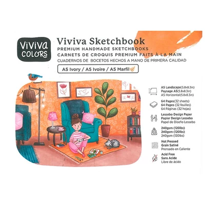 Skicár Viviva Sketchbook Ivory, 240 g, hladký, 64 strán - A5 na šírku