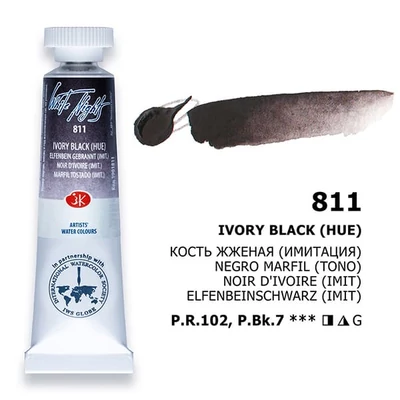 Akvarelová farba v tube White Nights, 10 ml - 811, ivory black