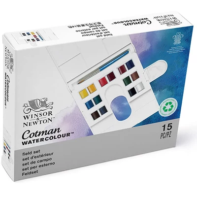 Sada akvarelových farieb Winsor&Newton Cotman Compact Box, 14x1/2 panvičky + štetec