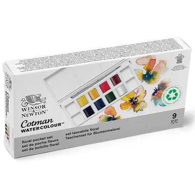 Sada akvarelových farieb Winsor&Newton Cotman Pocket Set, 8x1/2 panvičiek+ štetec- Floral