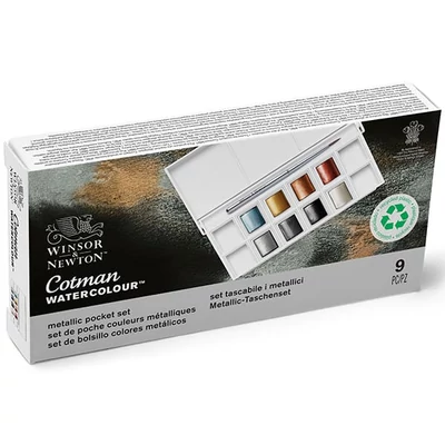 Sada akvarelových farieb Winsor&Newton Cotman Pocket Set, 8x1/2 panvičiek+ štetec- Metallic