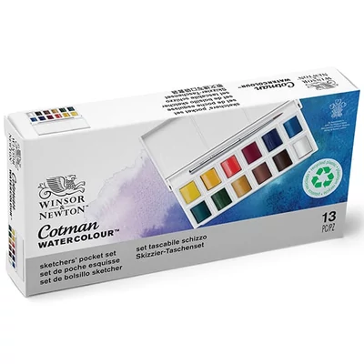 Sada akvarelových farieb Winsor&Newton Cotman Pocket Set, 12x1/2 panvičiek+ štetec- Sketchers'