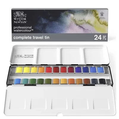 Sada akvarelových farieb Winsor&amp;Newton Professional, v panvičkách - 24x1/2, Complete Travel Tin