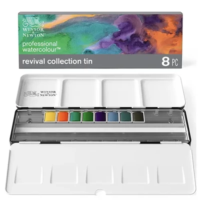 Sada akvarelových farieb Winsor&amp;Newton Professional, v panvičkách - 8x1/2, Revival Collection Tin
