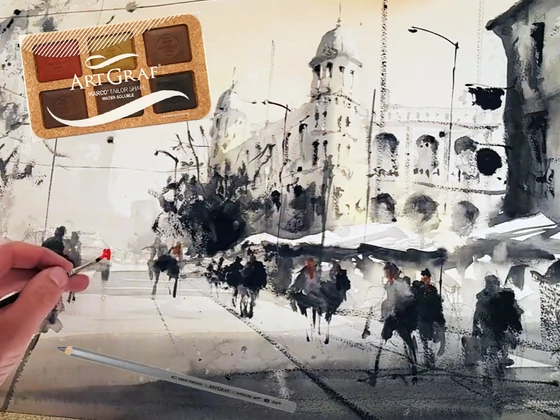 Maľovanie obrazu mesta pomocou produktov Artgraf