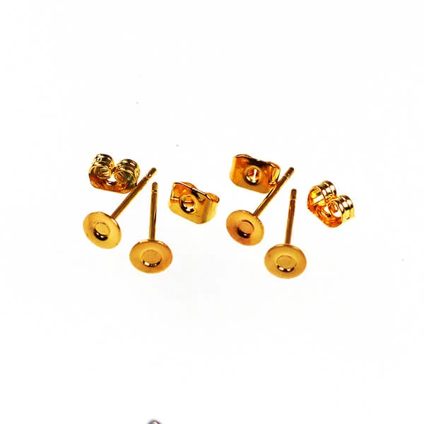 Náušnicový základ, zásuvný - zlatý, 4 mm, 2 páry