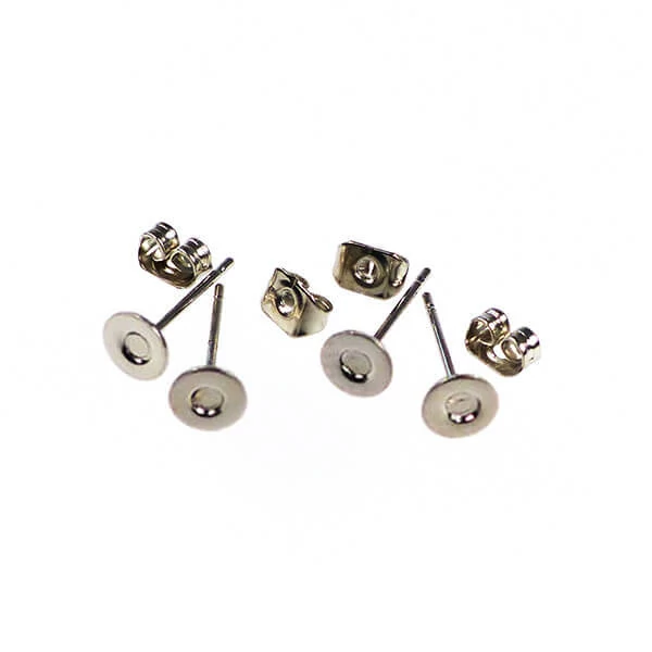 Náušnicový základ, zásuvný - rhodium, 6 mm, 2 páry