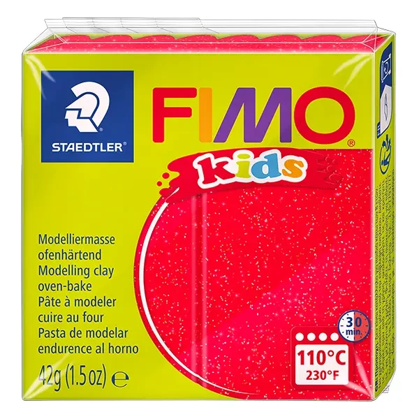 Modelovacia hmota do rúry FIMO Kids, 42 g - gliterovo červená (8030-212)