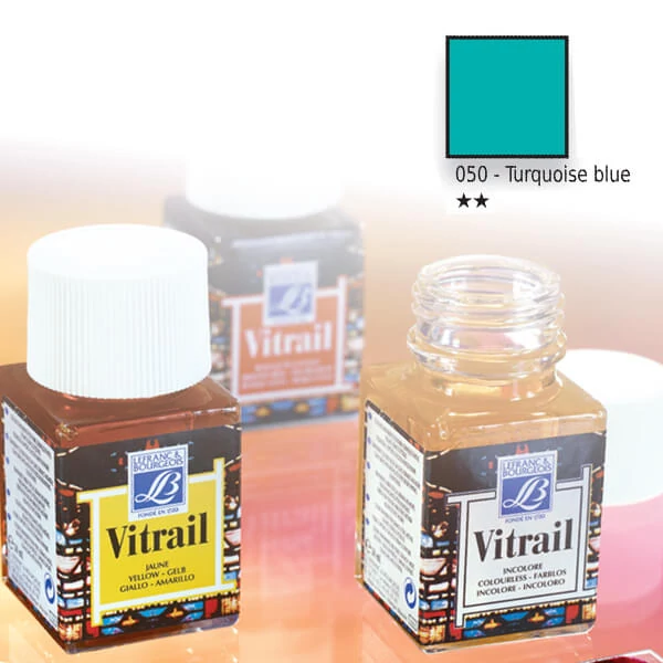 Farba na sklo na živicovej báze Vitrail, 50 ml - tyrkysovo modrá
