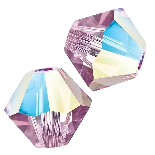 Reťaz z kónických kryštáľových korálkov Preciosa, 6 mm - Light Amethyst Glitter