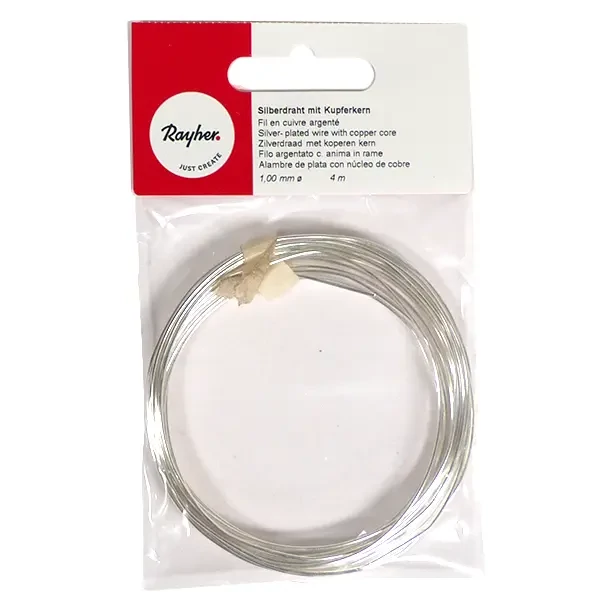Šperkársky drôt, 1 mm, 4 m - strieborná, s medeným jadrom