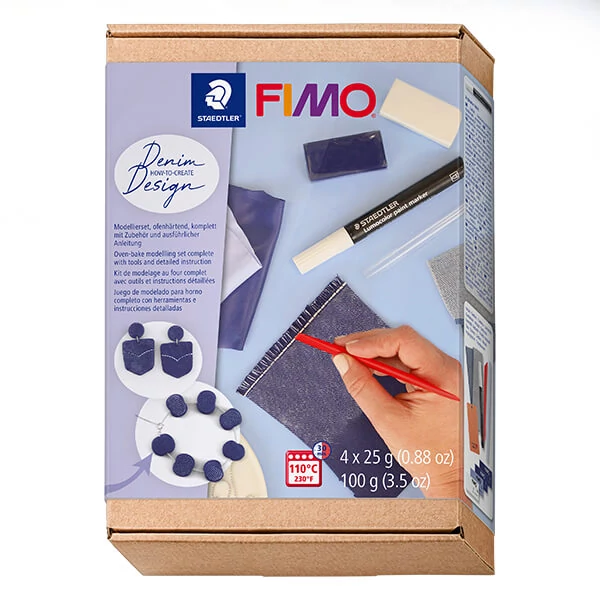 Sada modelovacej hmoty do rúry Fimo Soft, 4x25 g - džínsový dizajn, denim design