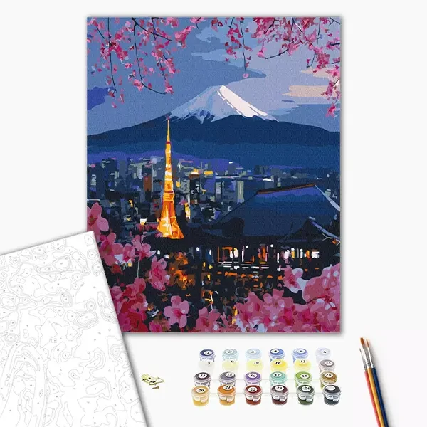 Číslovaná omaľovánka v sade, na napnutom plátne, 40x50 cm - Cestovanie po Japonsku