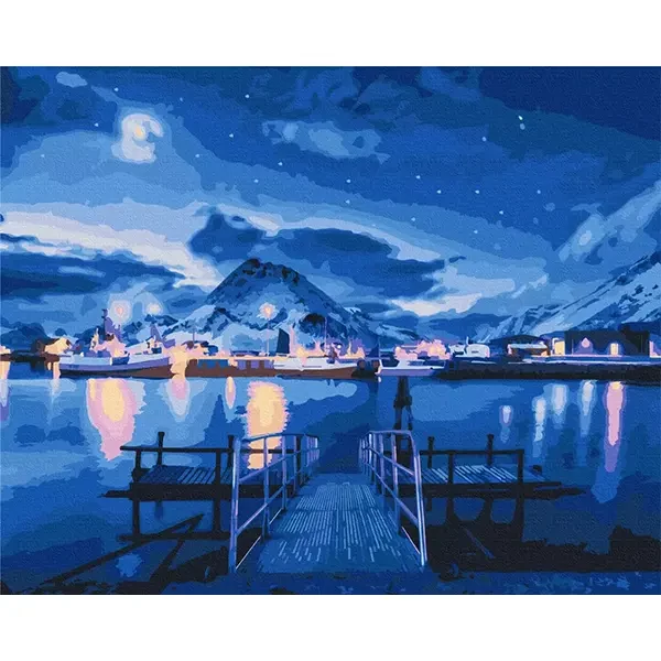 Číslovaná omaľovánka v sade, na napnutom plátne, 40x50 cm - Odrazy Aurora Borealis