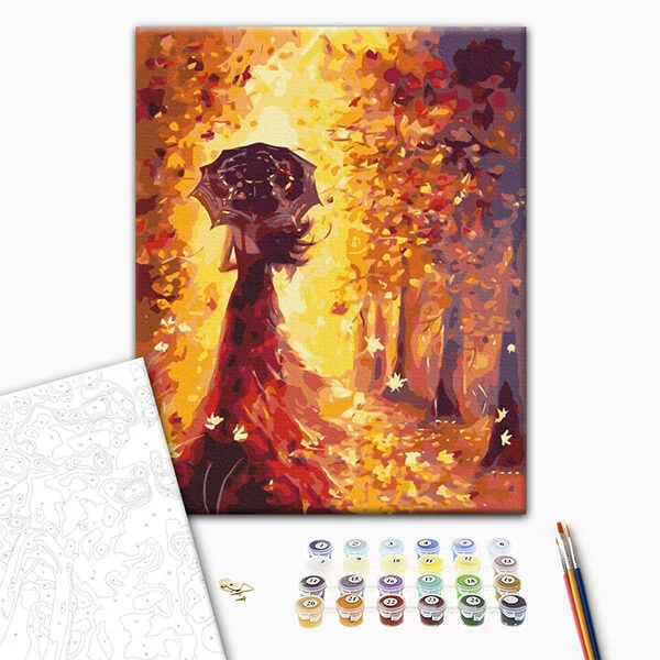 Číslovaná omaľovánka v sade, na napnutom plátne, 40x50 cm - Zlatá jeseň