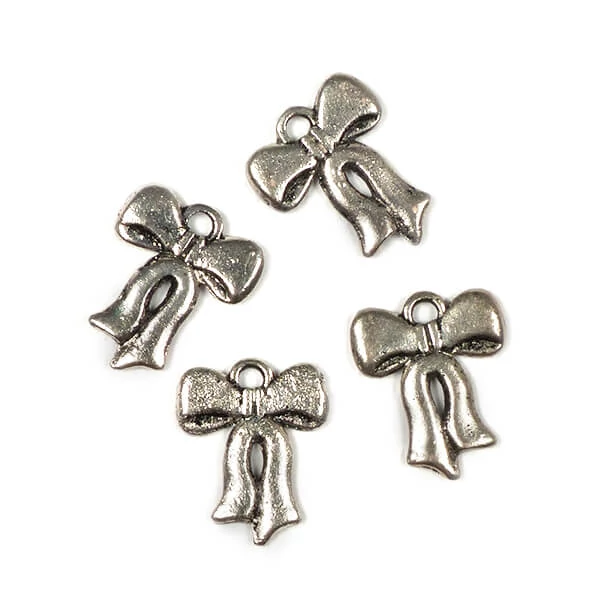 Charm kovová ozdoba, 4 ks - dlhá mašľa, 3D