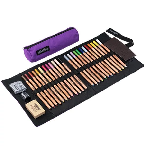 Kresliaca sada v sklopnom plátennom držiaku Cretacolor Pencil Wrap Set - Pastel Pencils, 29 ks- ová