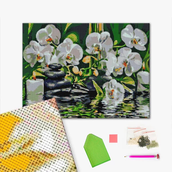 Diamantové mozaikové puzzle, na napnutom plátne, 40x50 cm - Pokoj pri orchideách