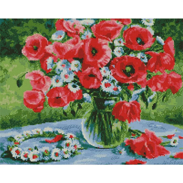 Diamantové mozaikové puzzle, na napnutom plátne, 40x50 cm - Maky s margarétkovým vencom
