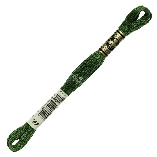 Vyšívacia niť, DMC Mouliné (rozdelená, 6 vlákien), 8 m - 238-986, Forest Green - VY DK