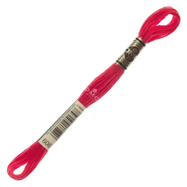 Vyšívacia niť, DMC Mouliné (rozdelená, 6 vlákien), 8 m - 362-606, Orange-red - BRIGHT