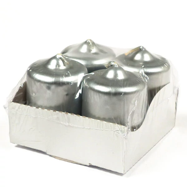 Adventné sviečky, 4 ks - strieborná metalíza