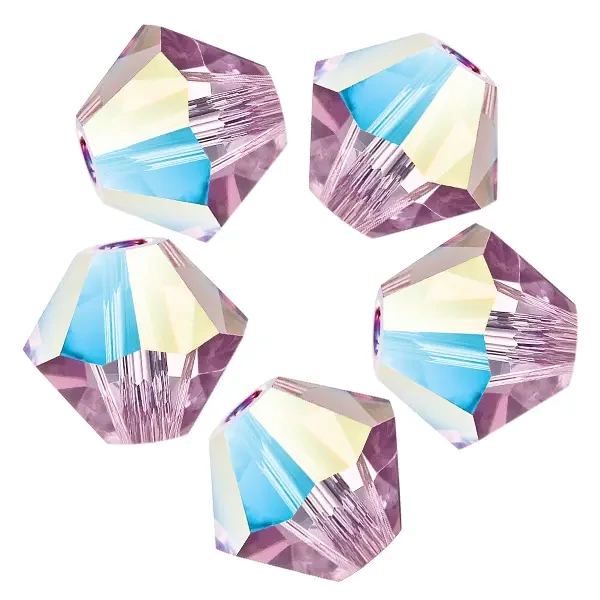 Reťaz z kónických kryštáľových korálkov Preciosa, 4 mm - Light Amethyst Glitter