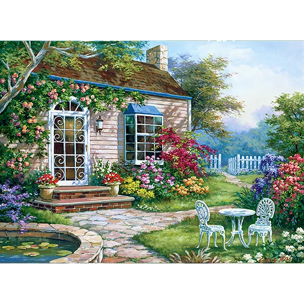Sada očíslovaných omaľovánok, akrylová farba+štetec, 29x39 cm - Jarná terasa