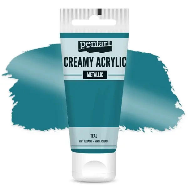 Krémová akrylová farba Pentart, metalická, 60 ml - zelenomodrá