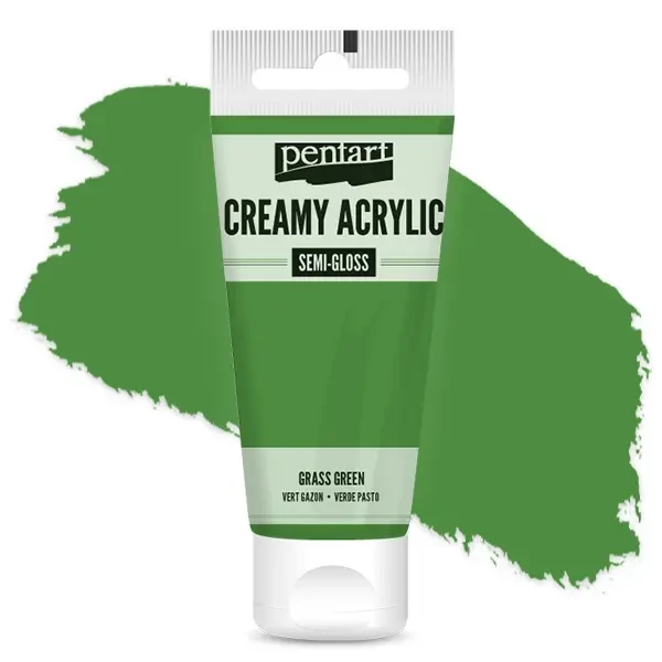 Krémová akrylová farba Pentart, s hodvábnym leskom, 60 ml - trávovo zelená