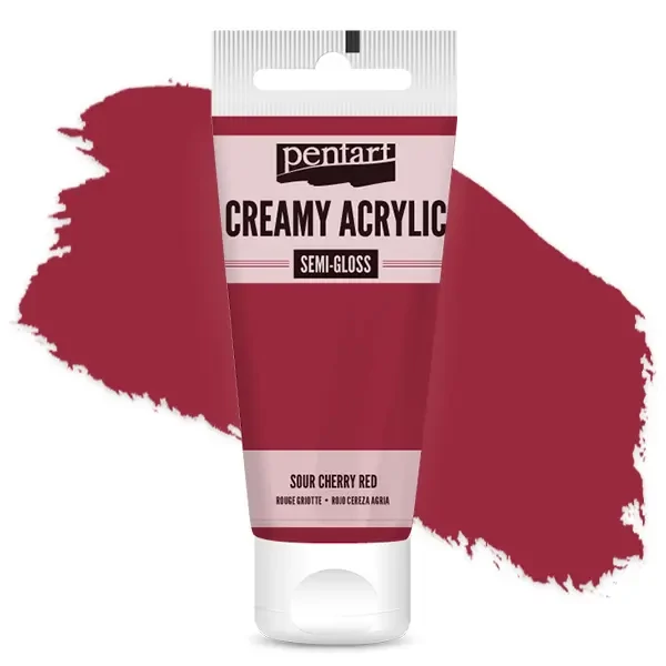 Krémová akrylová farba Pentart, s hodvábnym leskom, 60 ml - višňovo červená