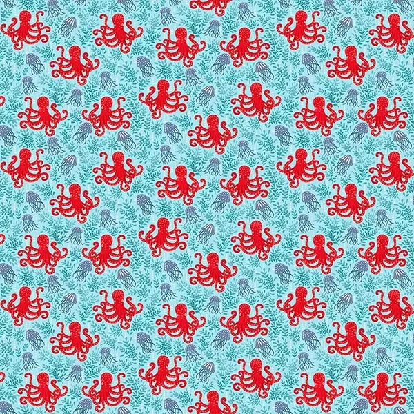 Patchworková tkanina - Makower - Deep Blue Sea 140/B2 Octopus light blue