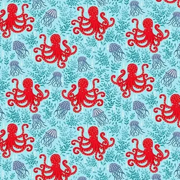 Patchworková tkanina - Makower - Deep Blue Sea 140/B2 Octopus light blue