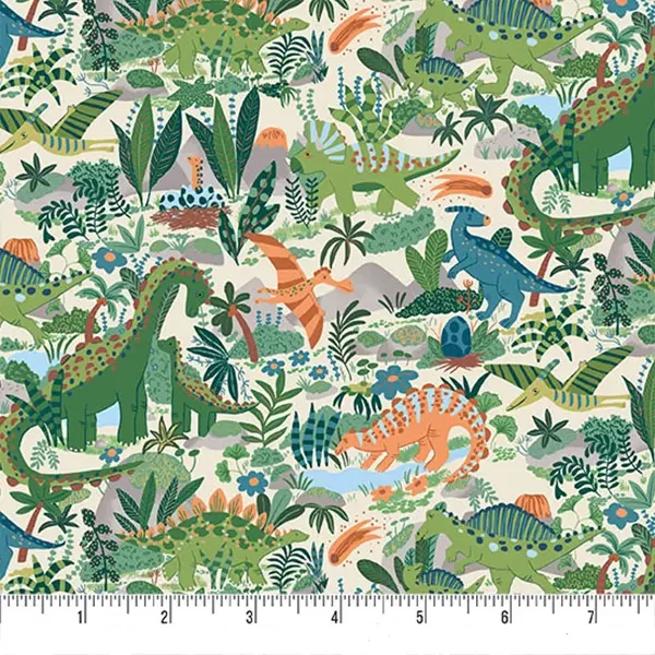 Patchworková tkanina - Makower - Prehistoric 163/Q Paradise cream