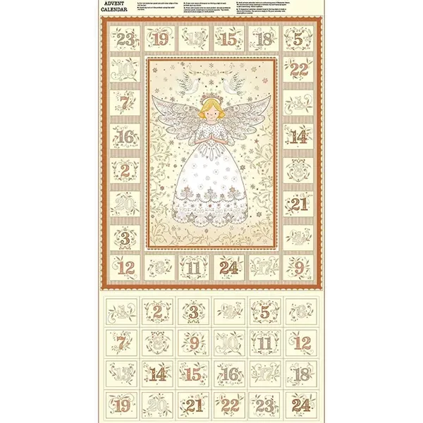 Patchworková tkanina - Makower - Christmas 25 Advent Angel Cream 042/Q, Panel, 60cm