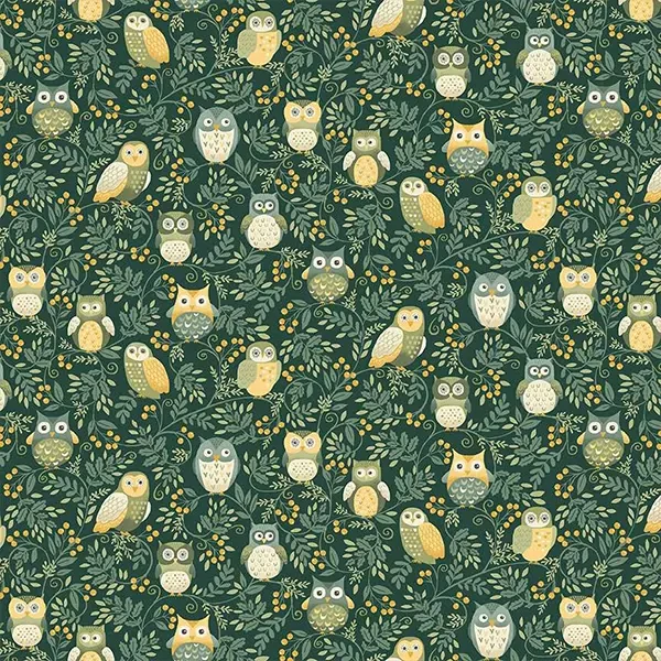 Patchworková tkanina - Makower - Hello Autumn Owls Green 099/G