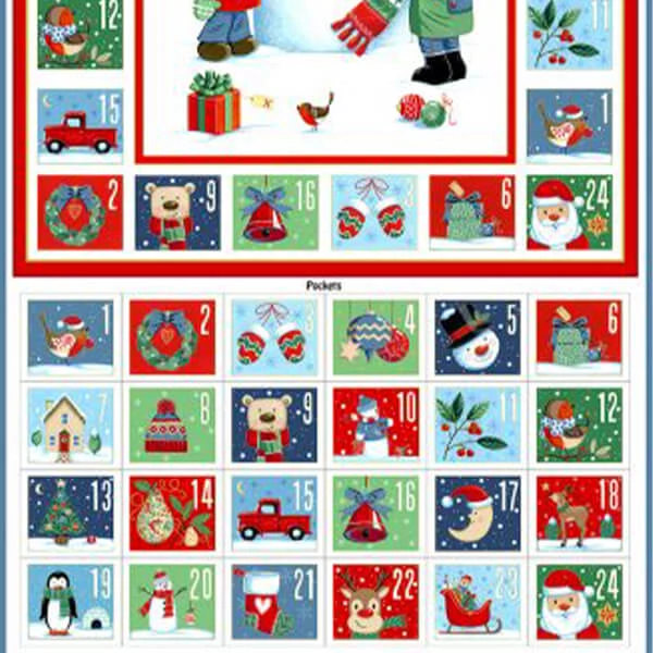 Patchworková tkanina - Makower - Christmas 23 Advent Santa Snowman  2589-1 Panel, 60cm