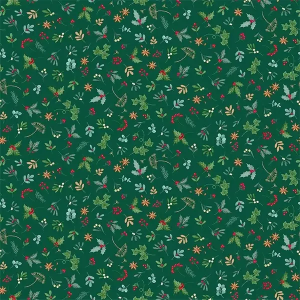 Patchworková tkanina - Makower - Good Tidings Sprig Green 105/G