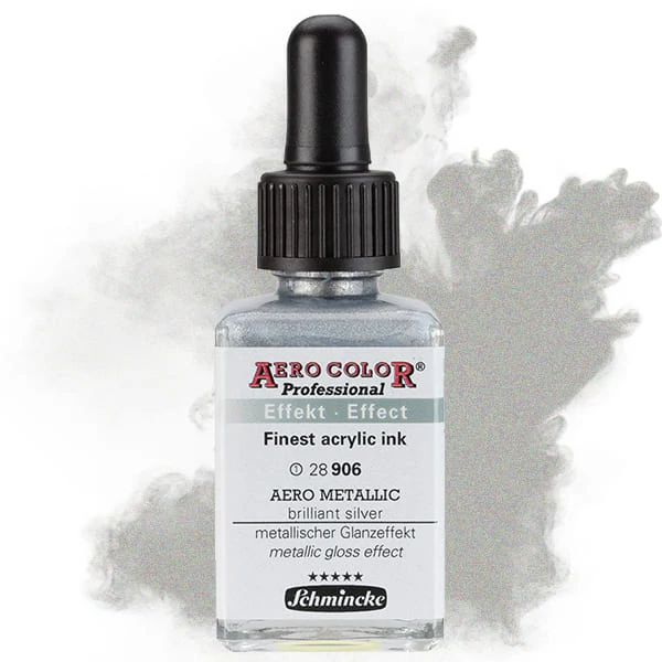 Farba do retušovacieho pištoľa Schmincke AERO COLOR Professional, 28 ml - 906, AERO METALLIC brilliant silver