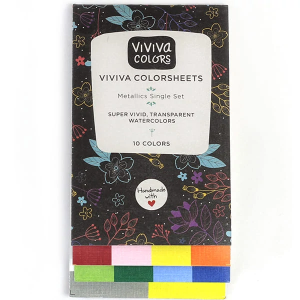 Sada akvarelových papierových paliet Viviva Colorsheets - 10 farieb, Metallic Single Set