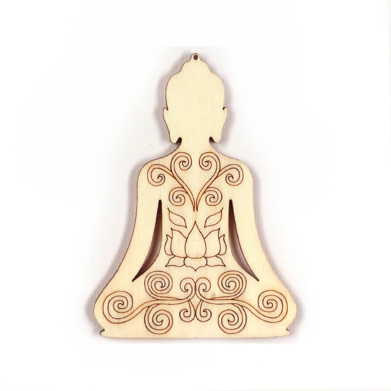 Drevená figúrka, závesná, vzorovaná laserom - Drevená ozdoba Budha, malá