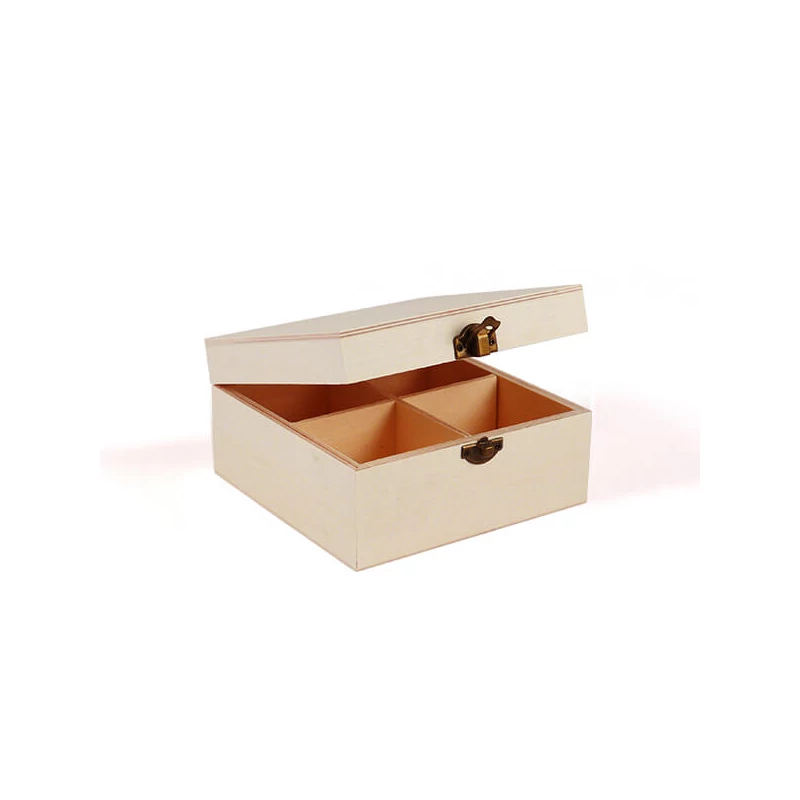Drevený držiak na čajové filtre - 4 priehradky (odnímateľné), 15x15x8 cm