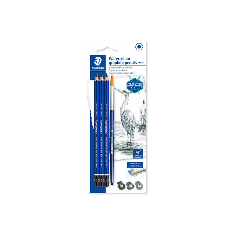 Sada grafitových ceruziek so štetcom, Staedtler, Design Journey, Lumograph, akvarel - 3 ks