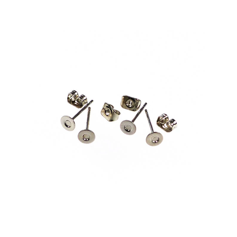 Náušnicový základ, zásuvný - ródiový, 4 mm, 2 páry