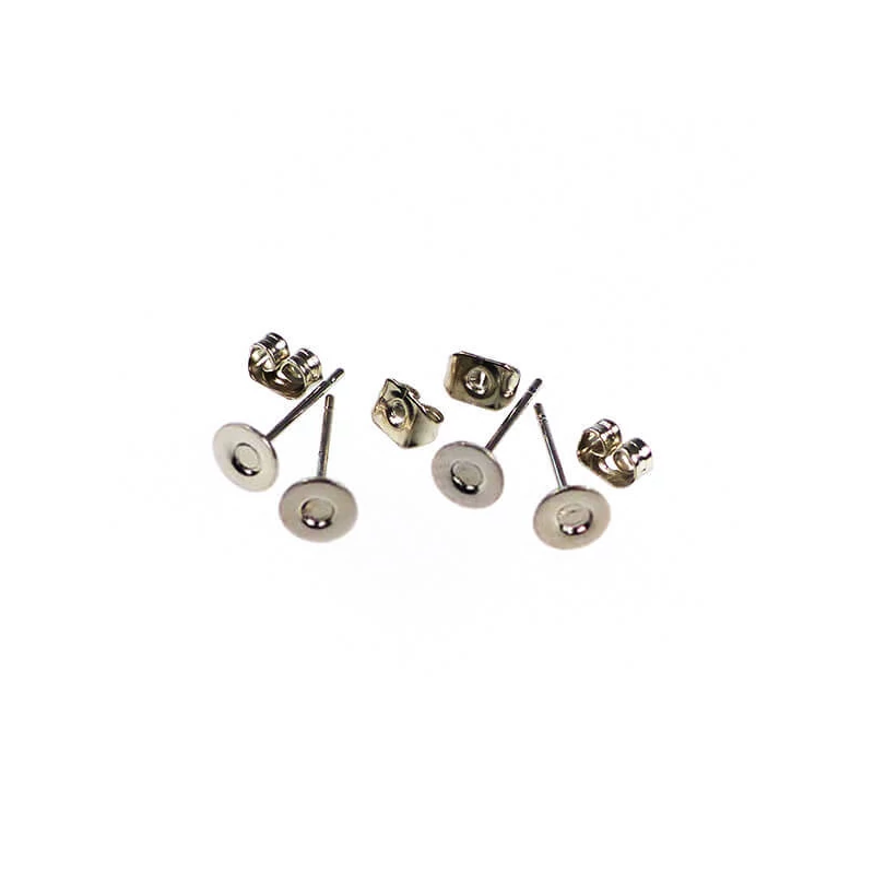 Náušnicový základ, zásuvný - rhodium, 6 mm, 2 páry