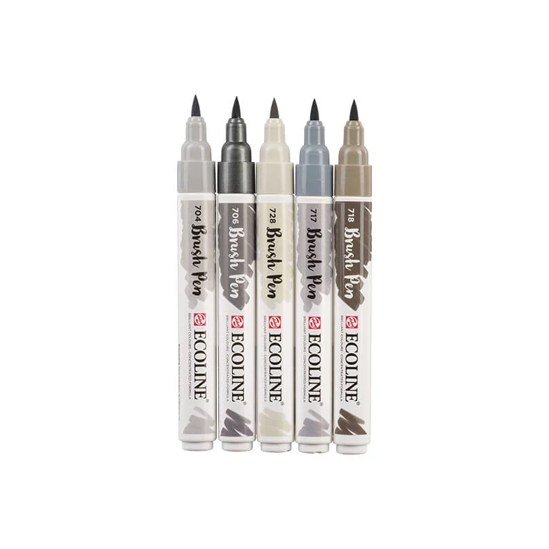 Sada akvarelových štetcových popisovačov Talens Ecoline Brush Pen - 5 ks, Grey