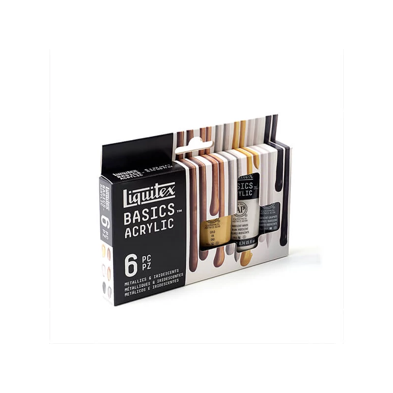 Sada akrylových farieb Liquitex Basics - 6x22 ml, v metalických a dúhových farbách