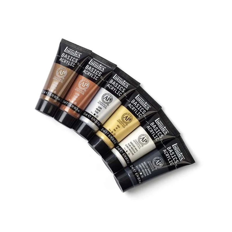 Sada akrylových farieb Liquitex Basics - 6x22 ml, v metalických a dúhových farbách